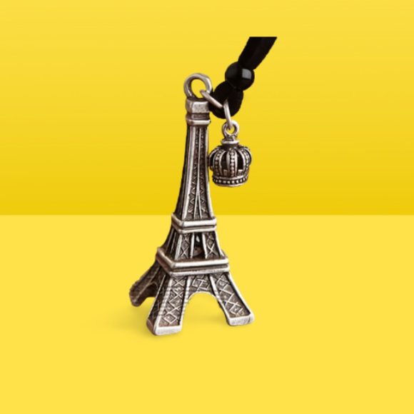 Silver Eiffel Tower Paris Necklace Leather Cord - Picture 1 of 6
